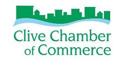 Clive Chamber of Commerce logo with green skyline and wave design