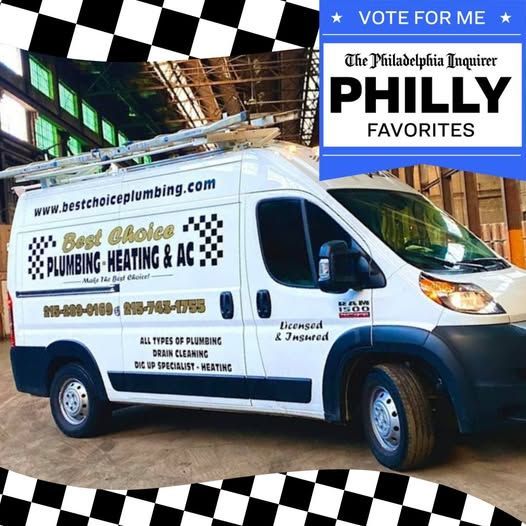 A white van that says best choice plumbing heating and ac