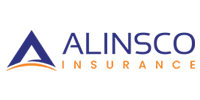 Logo for ALINSCO Insurance. A blue triangle and orange arc shape with the company name in blue and