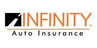 Infinity Auto Insurance logo with orange text and a black square with a white checkmark.