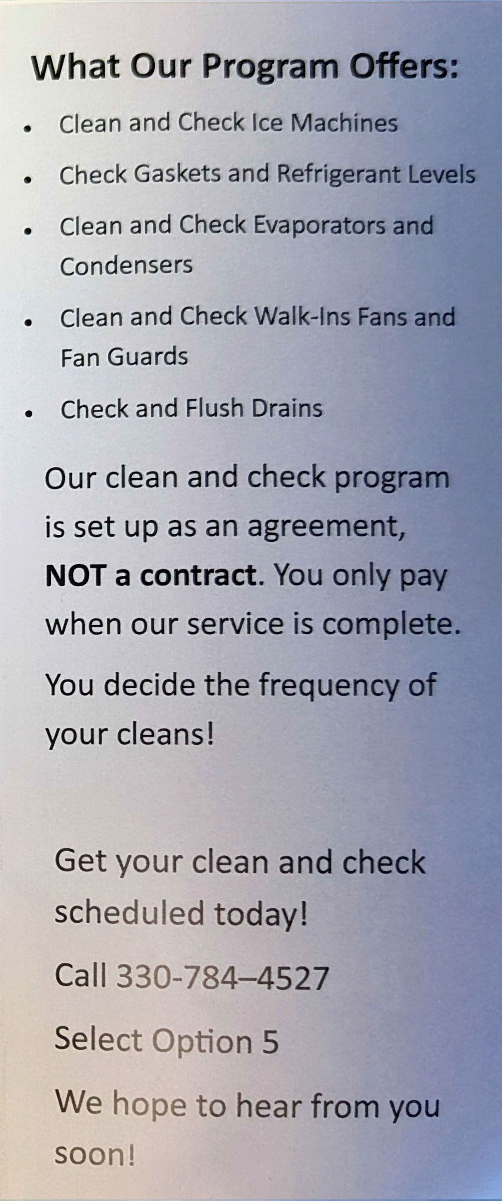 Miller's Refrigeration Inc's maintenance flyer page 4