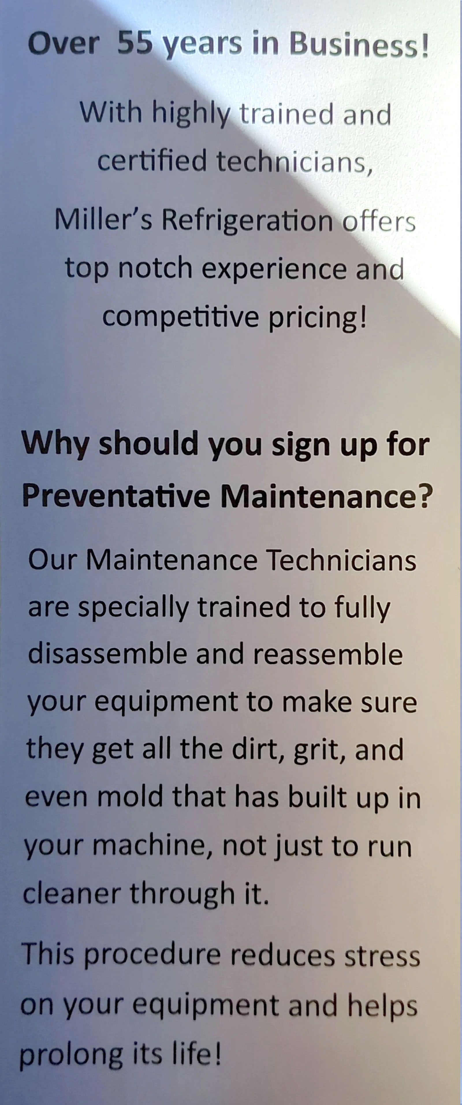 Miller's Refrigeration Inc's maintenance flyer page 5