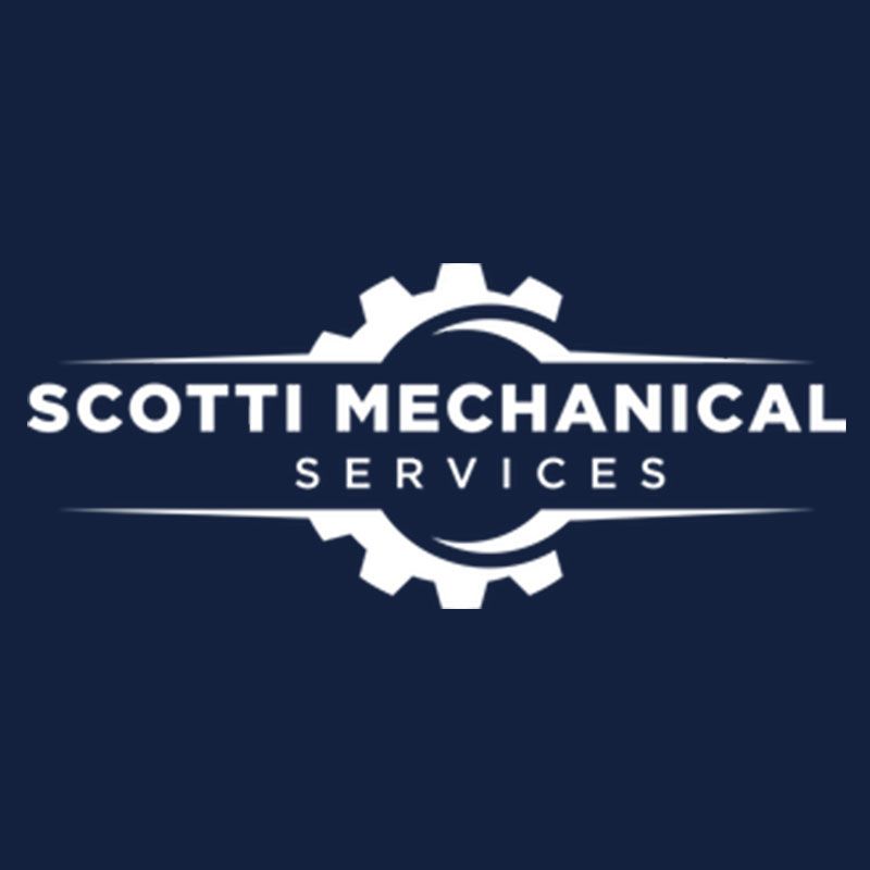 Logo for Scotti Mechanical Services: white gear with company name and