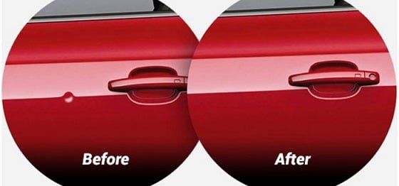 Car door dent - before and after