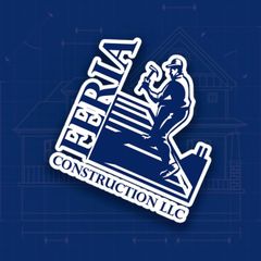 Vibrant blue EBRRA Construction LLC logo with a white worker illustration and house blueprint background