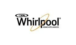 Whirlpool logo with a stylized swirl and gold oval, text reads