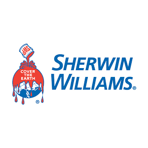Sherwin-Williams logo with red paint can and blue text on a white background
