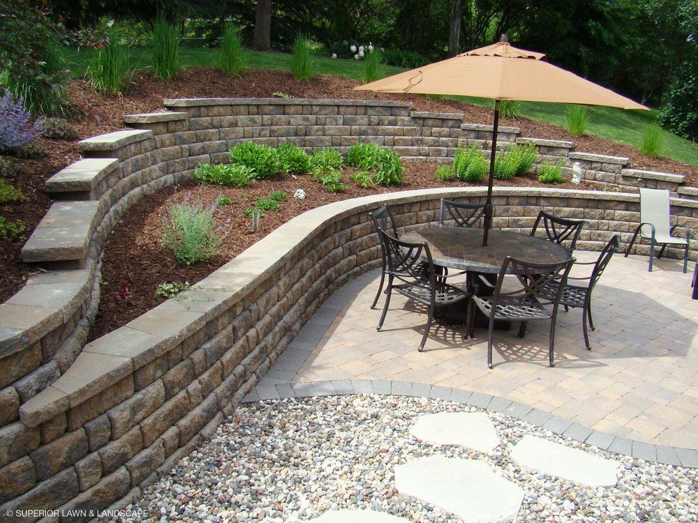 A patio with a table and chairs and an umbrella