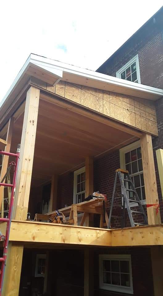 Second floor deck being installed