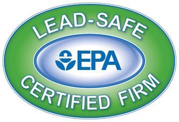 Lead-Safe EPA Certified Firm badge in green and blue, oval shaped.