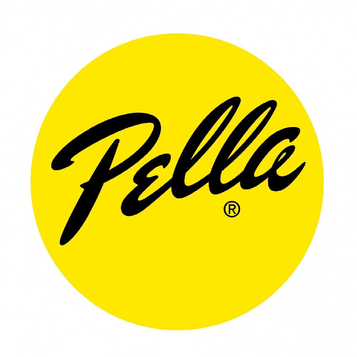 Pella logo: Black script text