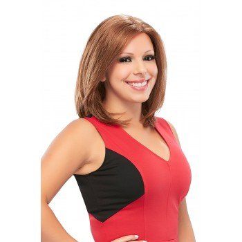 A woman in a red and black dress is smiling