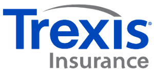 A blue and gray logo for trexis insurance on a white background.