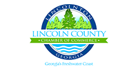 Logo for Lincoln County Chamber of Commerce, Georgia. Features a blue circle with trees and water.