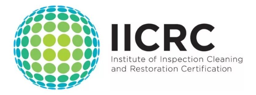 IICRC logo with teal and green globe icon and black text reading “IICRC Institute of Inspection Cleaning and Restoration Certification”.