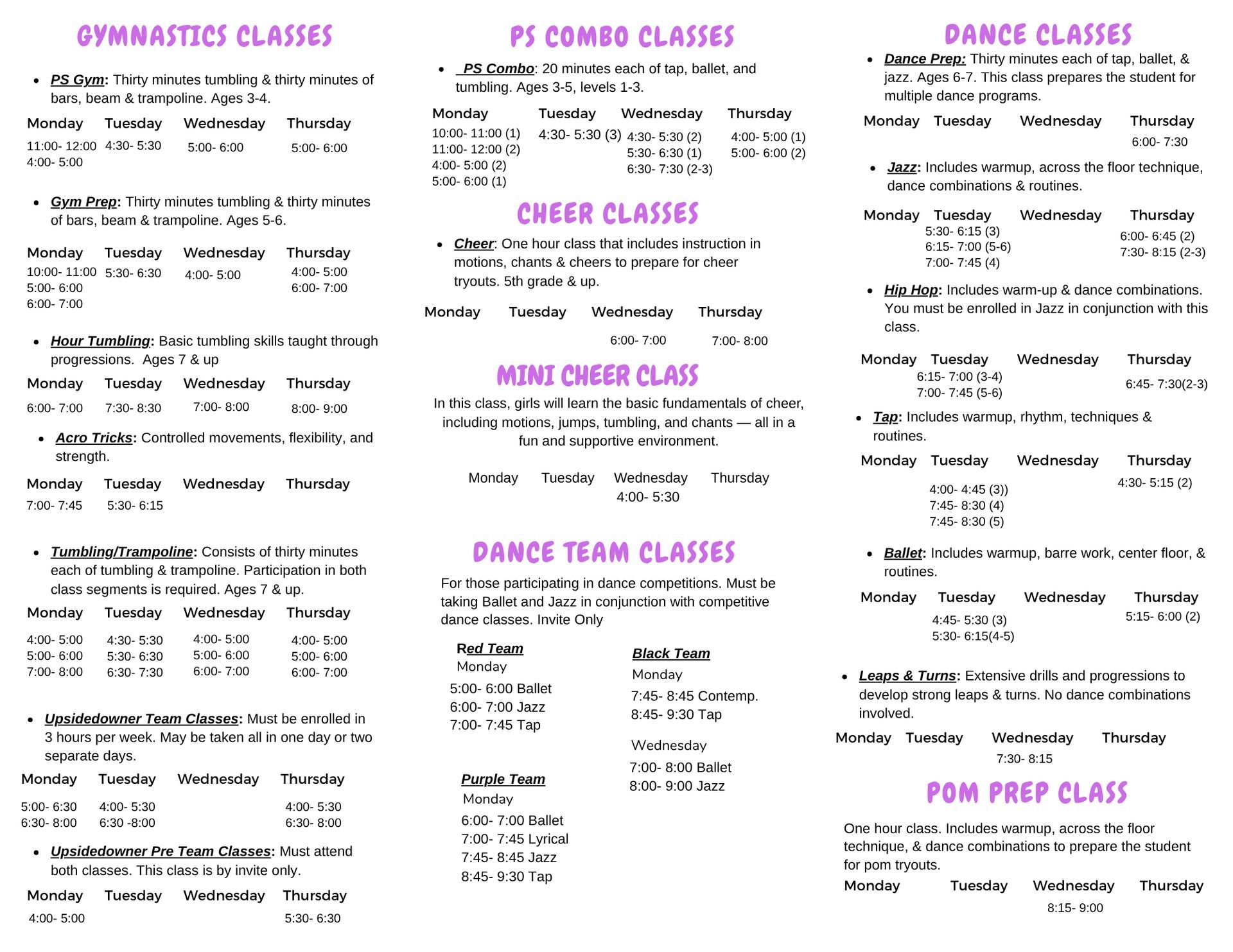 Summer Schedule