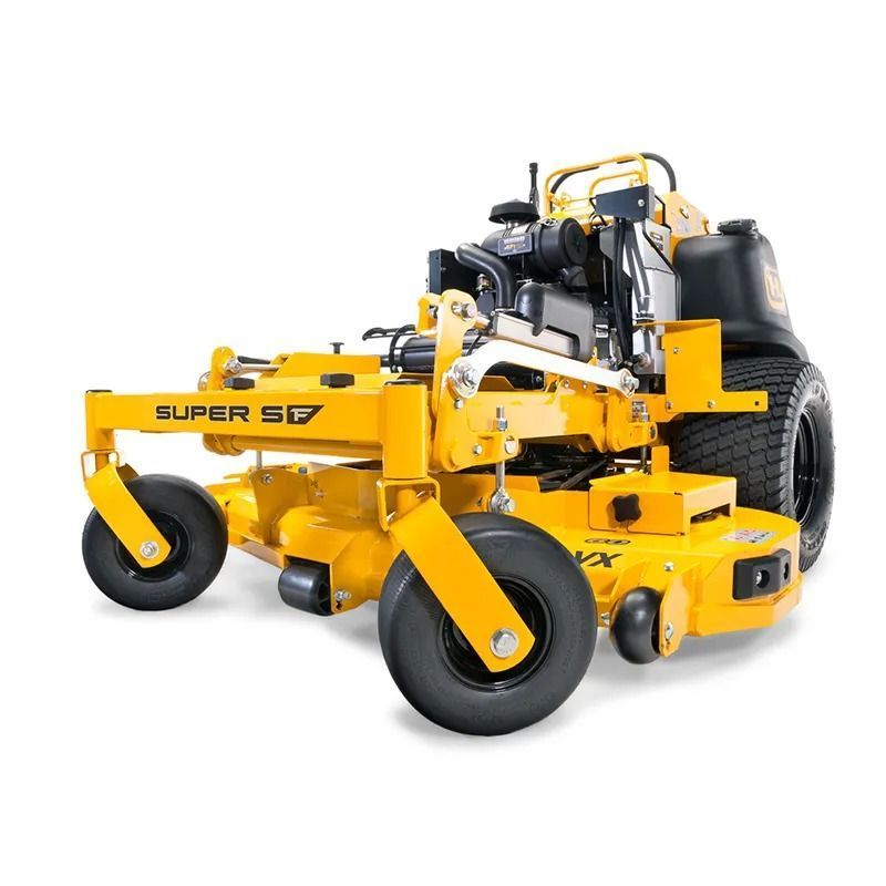 Yellow and black riding lawn mower on a white background