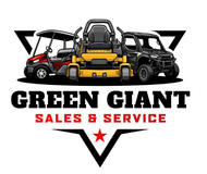Green Giant Sales & Service logo with golf carts on a black and white triangle badge