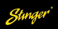 Yellow “Stinger” logo in cursive on a black background