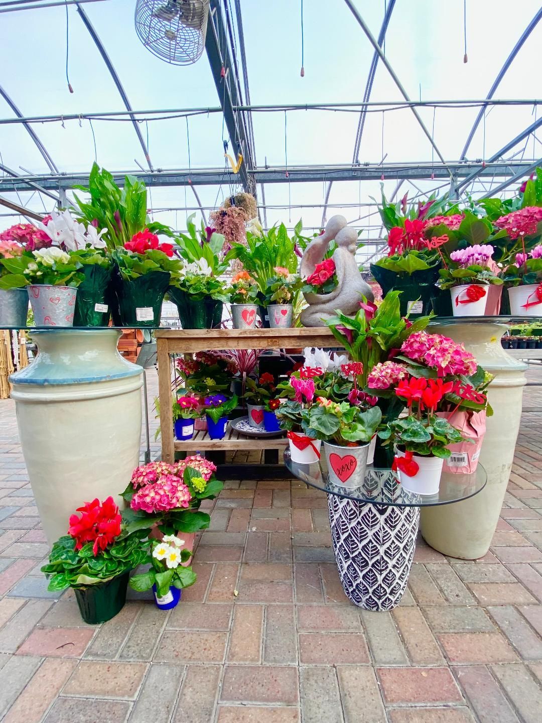 A greenhouse filled with lots of potted plants and flowers