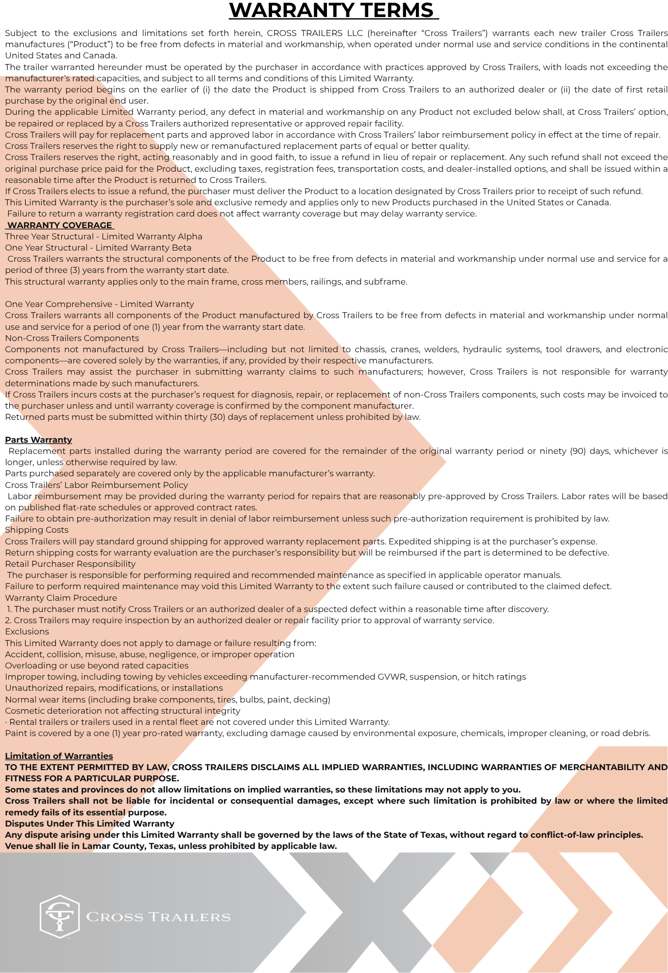 A document detailing warranty terms for Oscar Furniture, featuring text sections on coverage and exclusions.