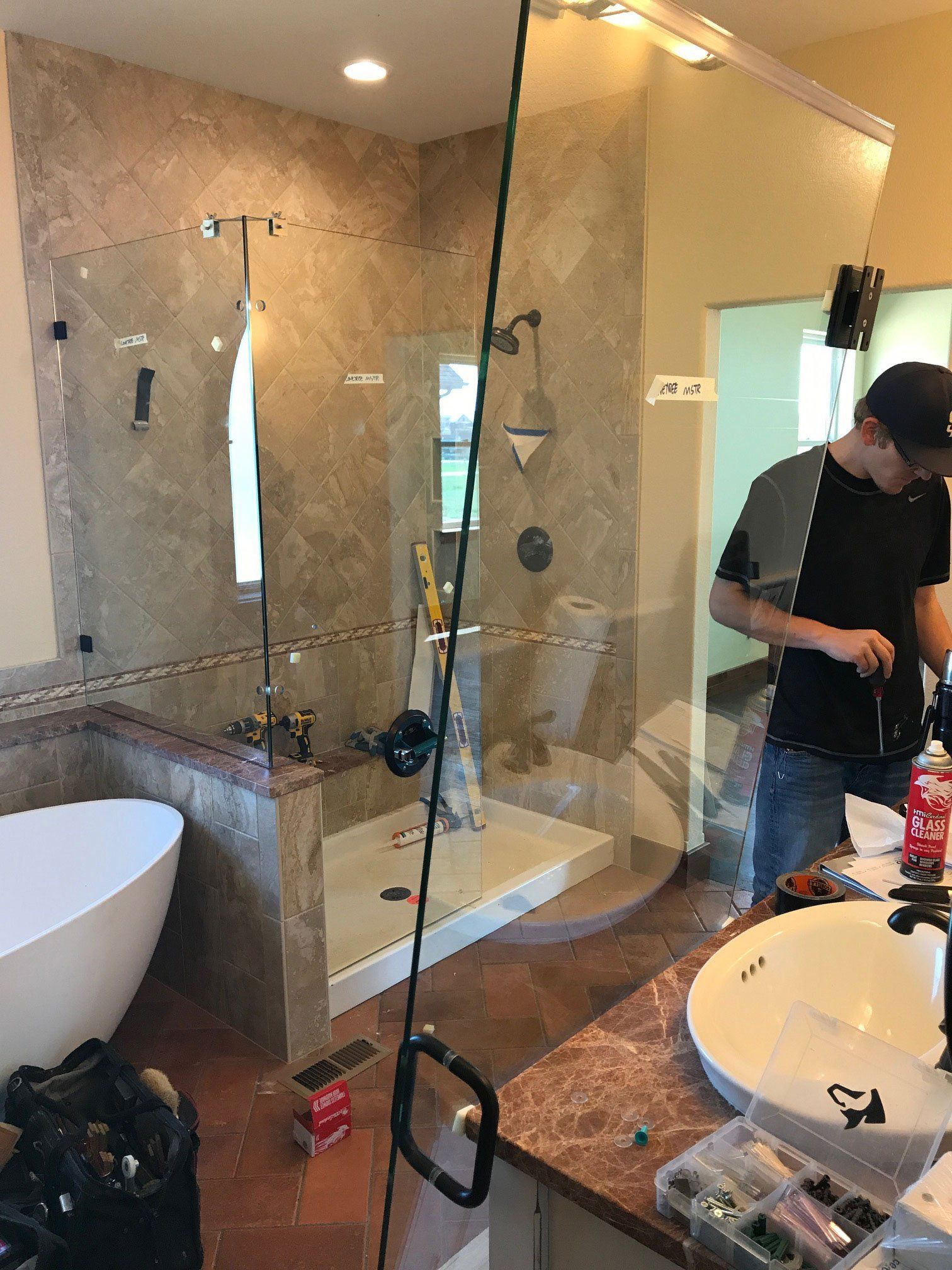 Brad working on shower