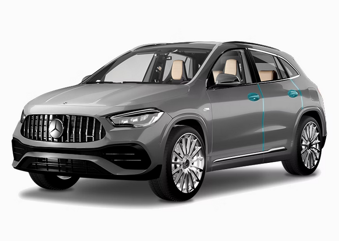 A gray Mercedes-Benz GLA SUV viewed from the front three-quarter angle against a plain white background.