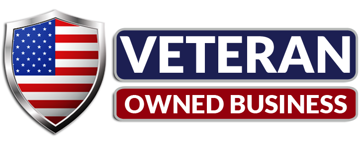 A silver shield with an American flag next to the text 