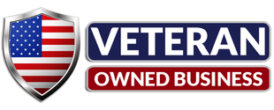 A silver shield with an American flag next to the text 