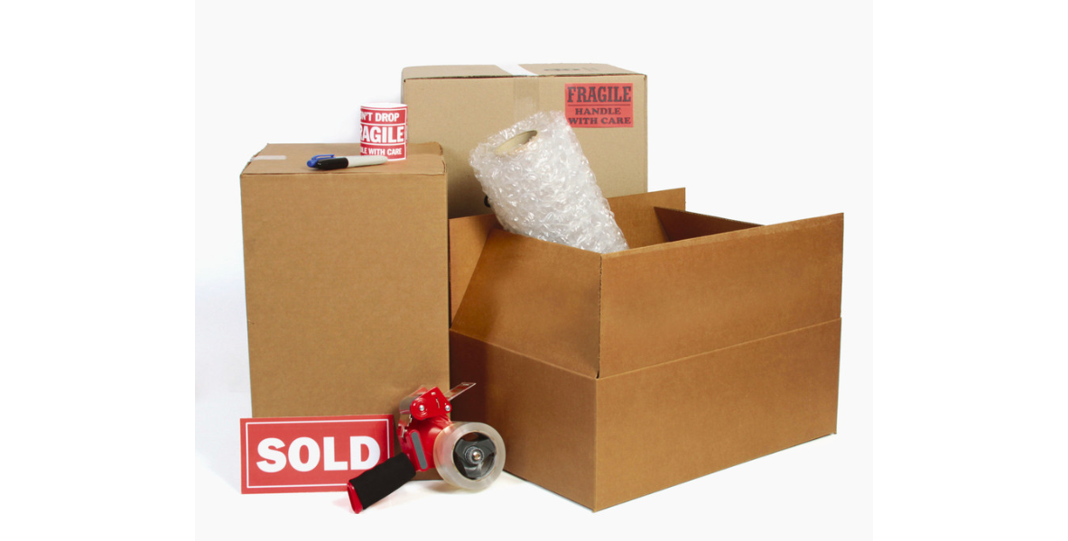 U-Haul truck and packing boxes