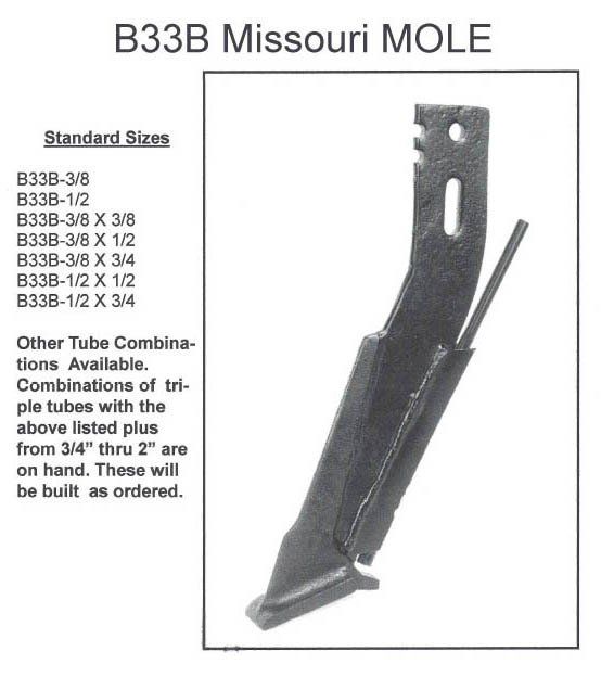 B33B Missouri Mole standard sizes