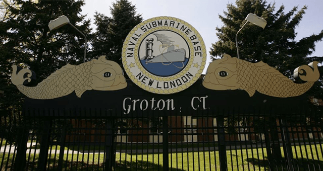A sign for the naval submarine base in groton ct