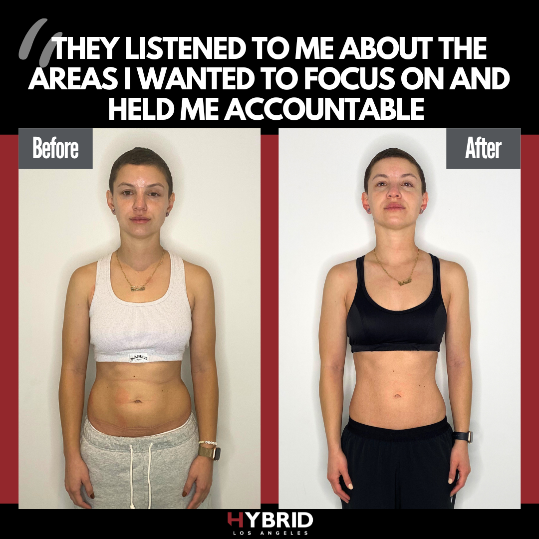 A before and after photo of a woman.