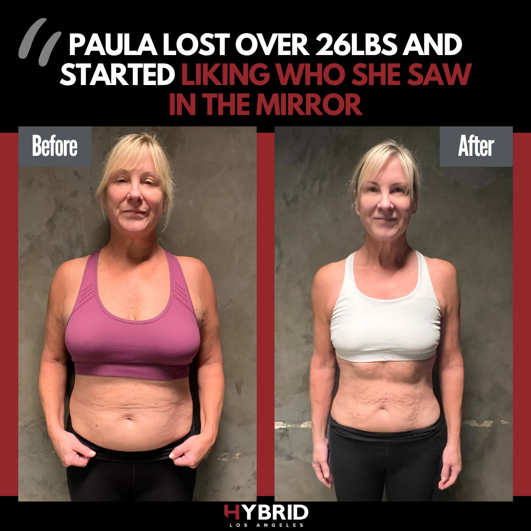 A before and after photo of a woman.