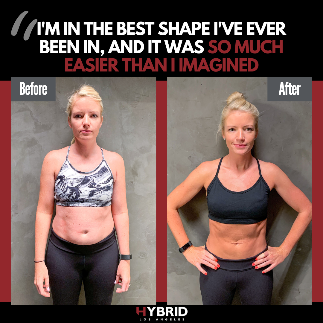 A before and after photo of a woman.