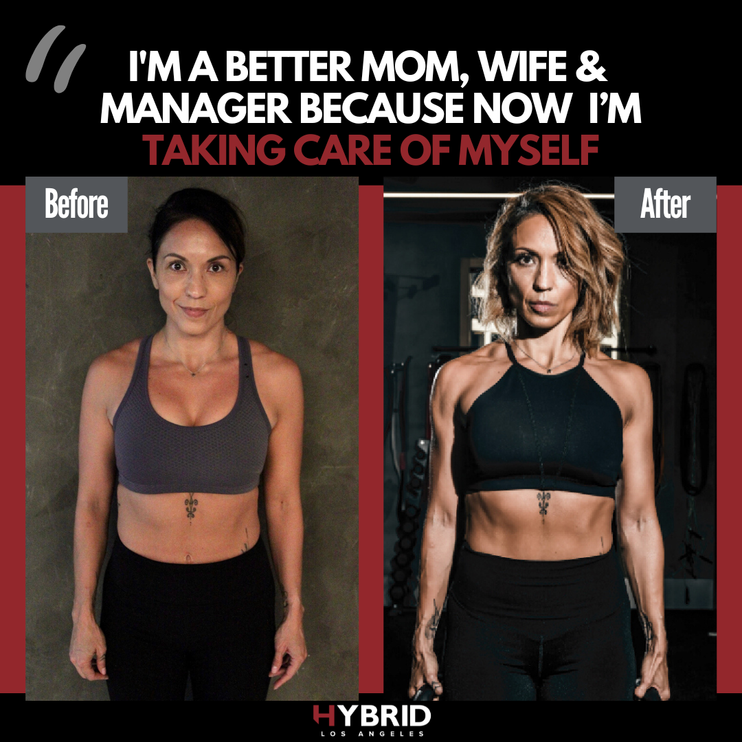 A before and after photo of a woman.