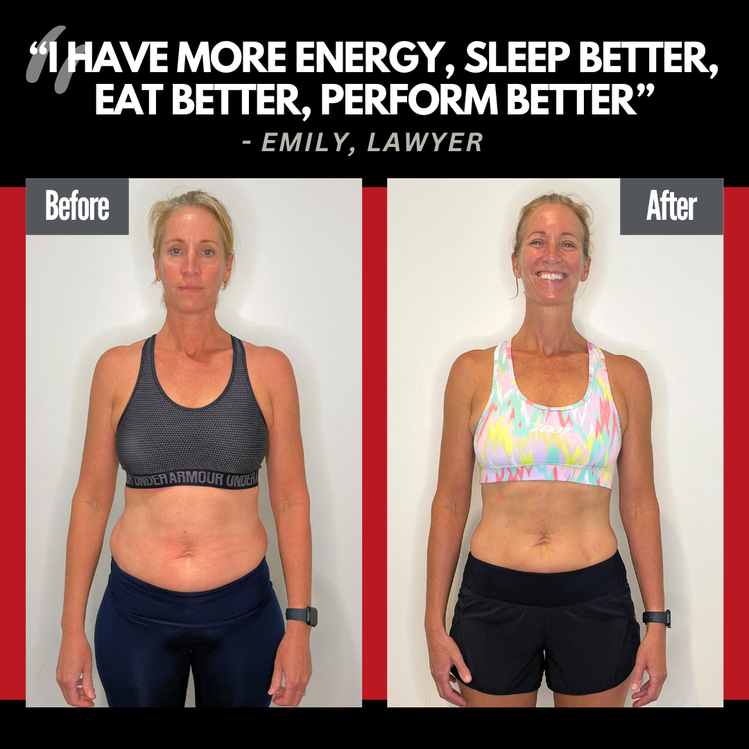 A before and after photo of a woman.