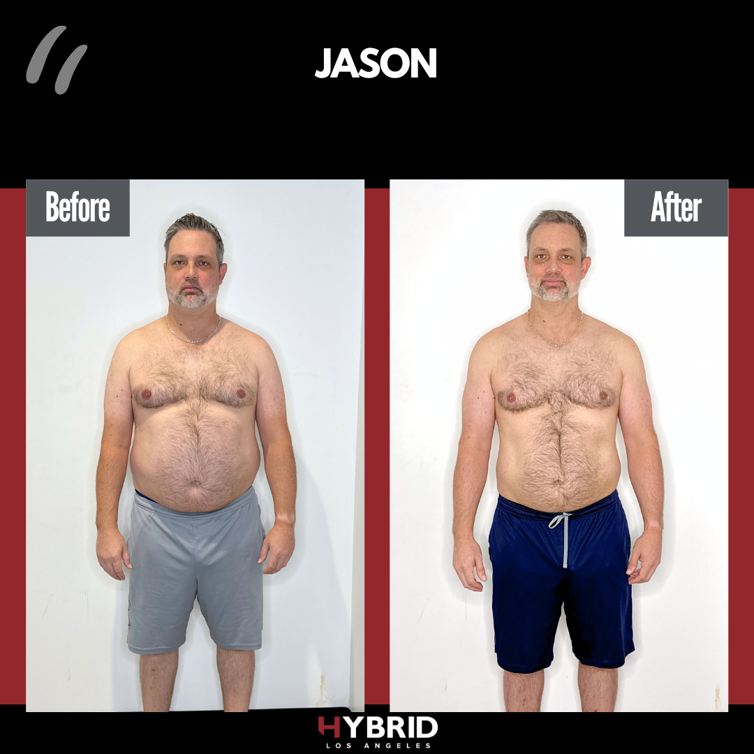 A before and after photo of a man.