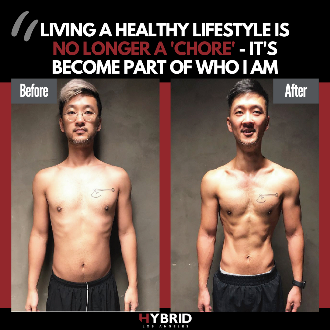A before and after photo of a man.