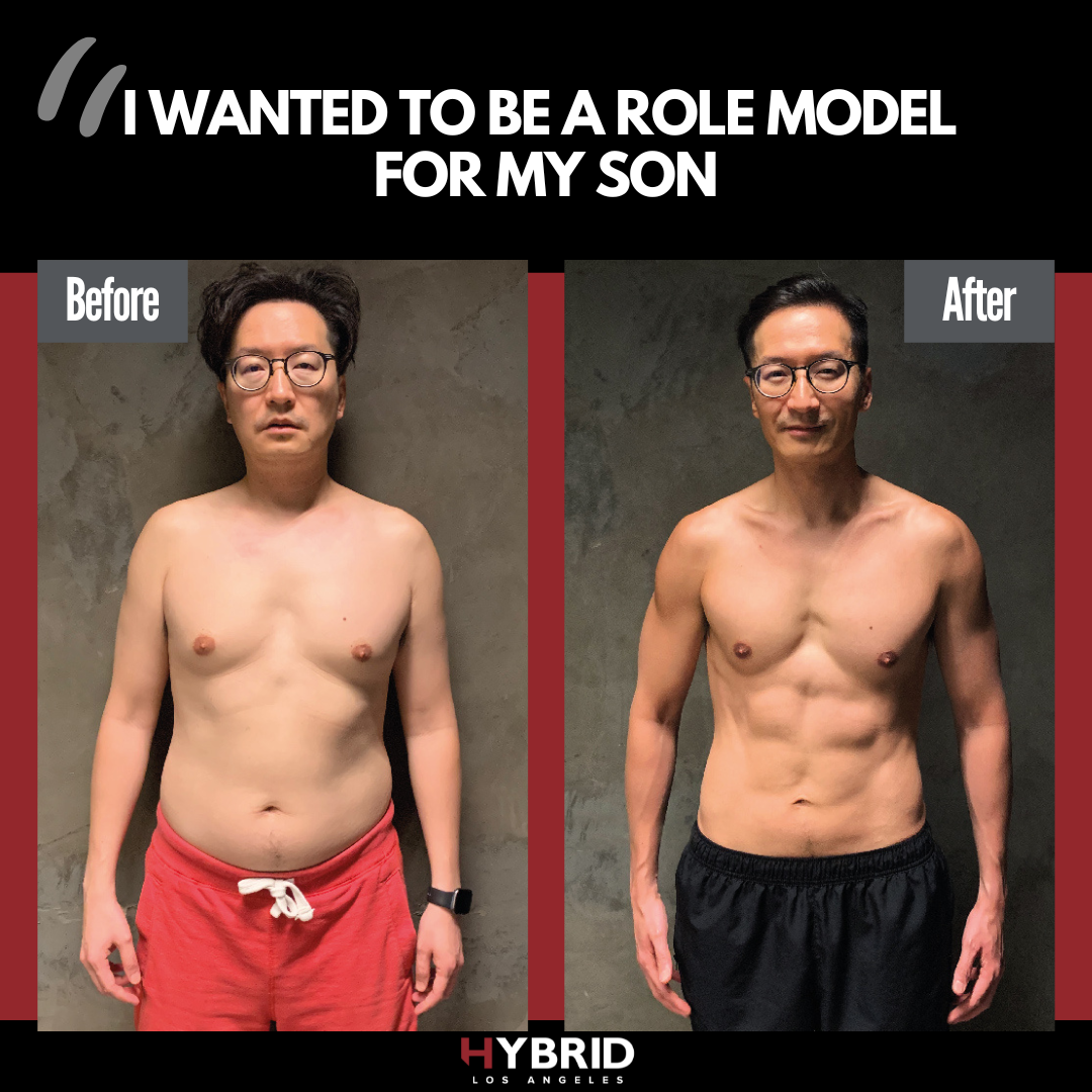 A before and after photo of a man.