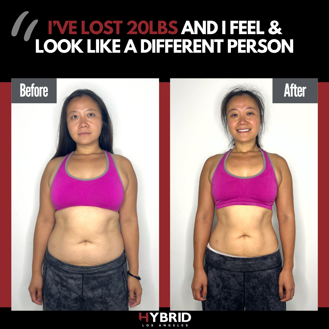 A before and after photo of a woman.