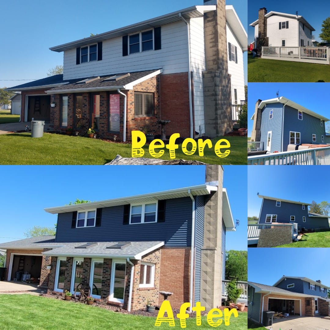 A collage of before and after pictures of a house