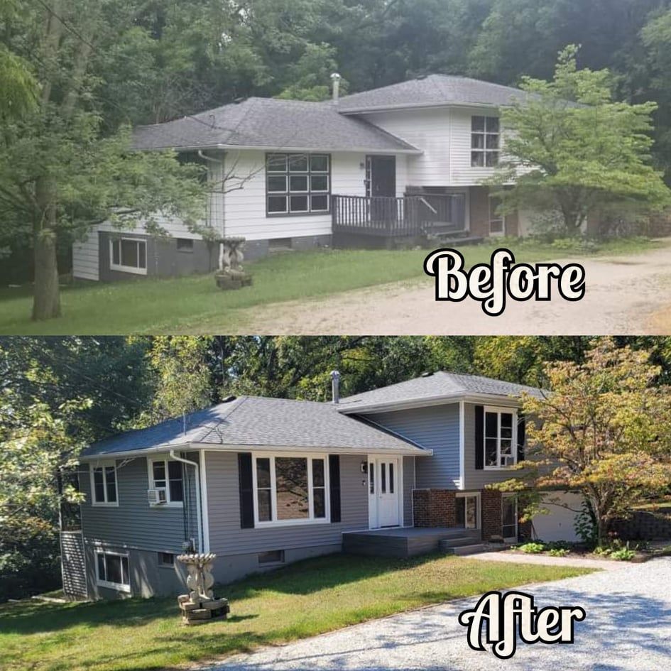 A before and after picture of a house
