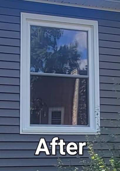 A picture of a window on a house with the words `` after '' above it.