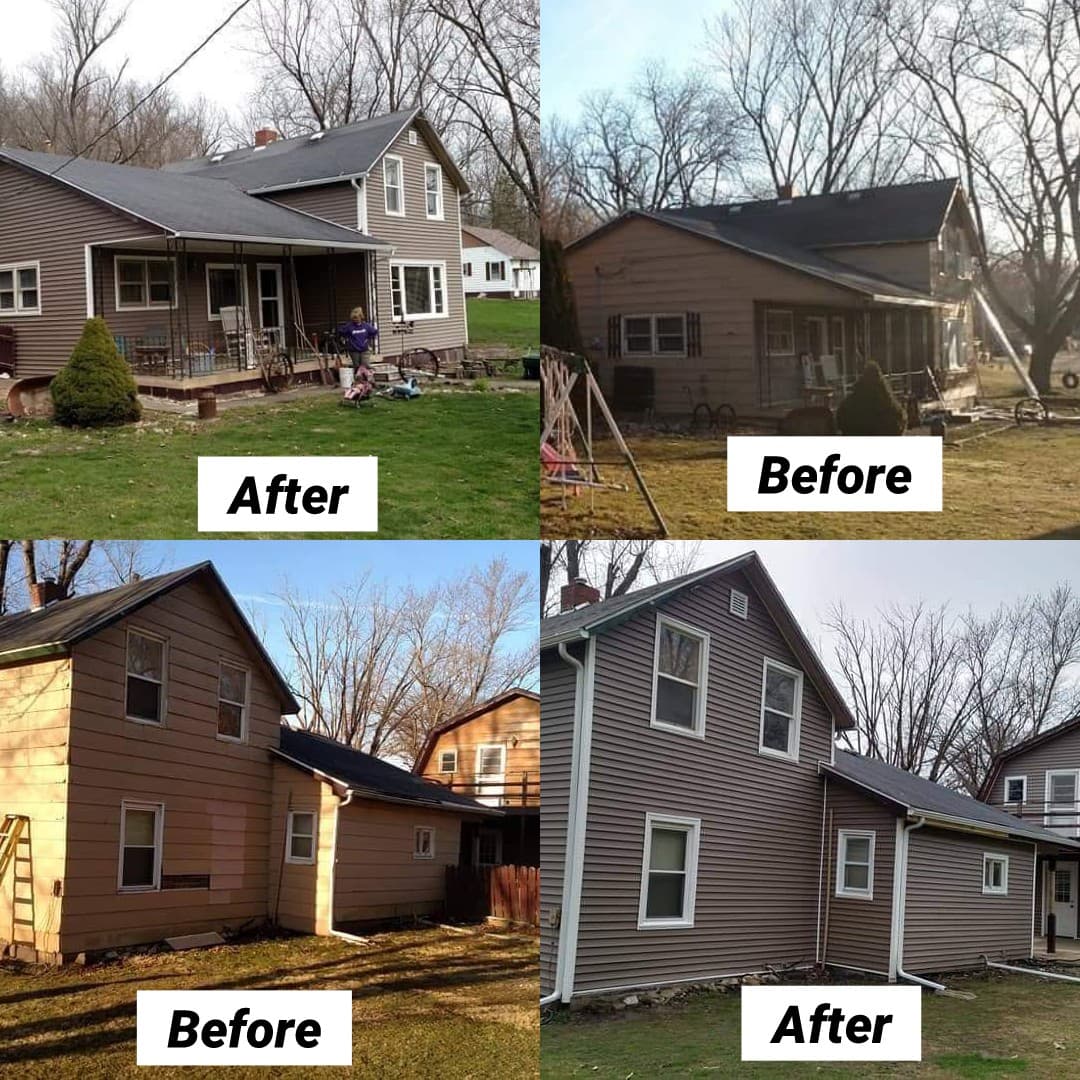 A collage of before and after pictures of a house