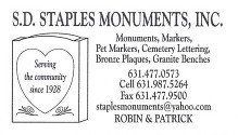 S.D. Staples Monuments business card