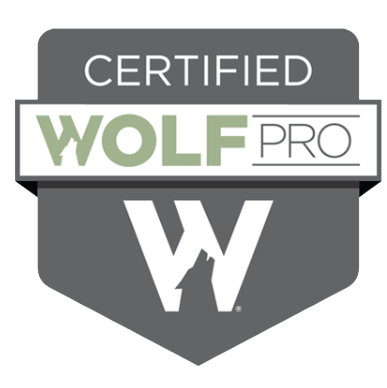 Certified WolfPro badge with gray, white, and green text