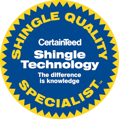 CertainTeed Shingle Technology “Shingle Quality Specialist” blue and yellow seal logo