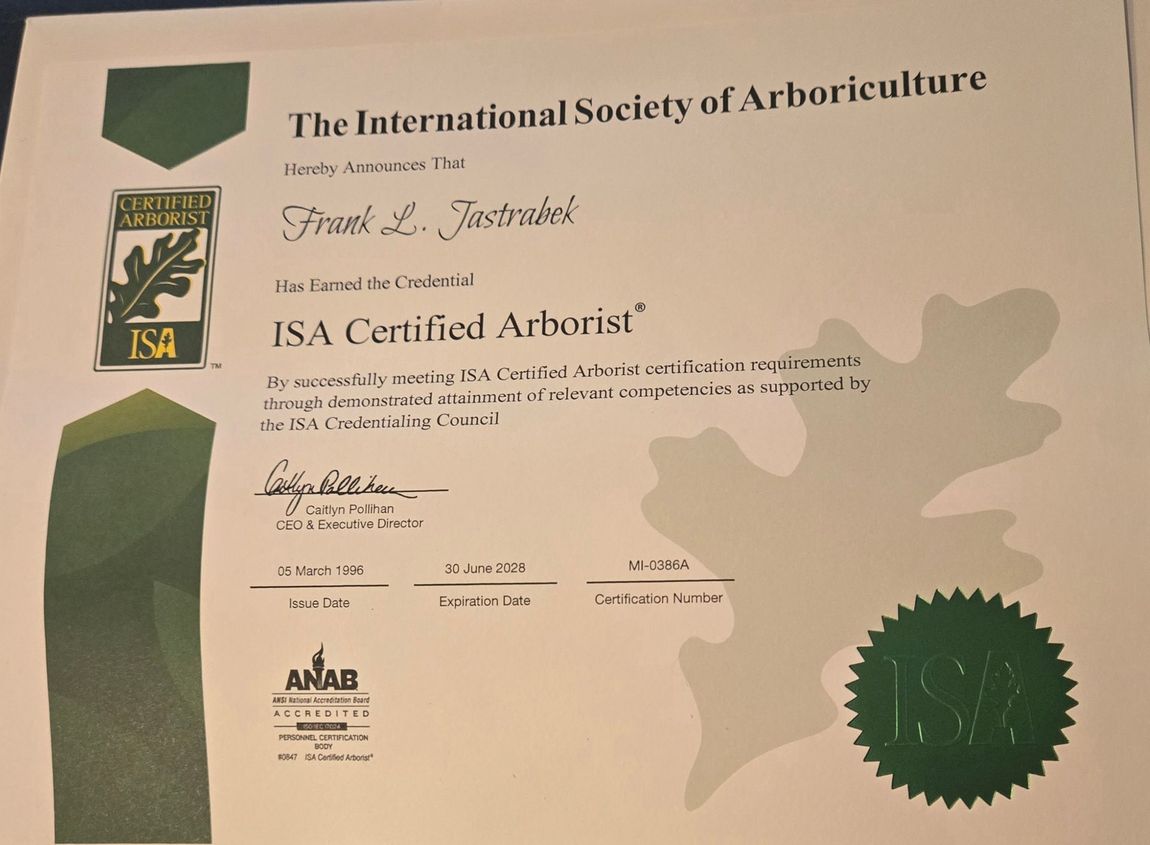 A certificate from the international society of arboriculture