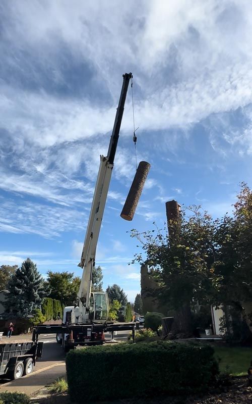 A crane lifting a chimney section on a sunny day.